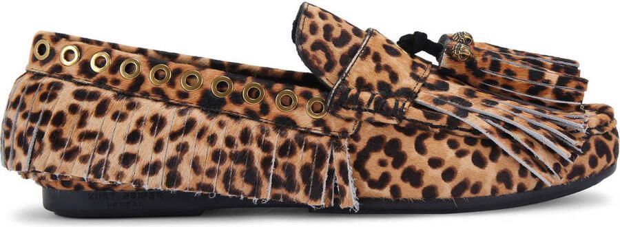 Kurt Geiger Tassel fringe mocassins met ponyhair en panterprint cognac bruin