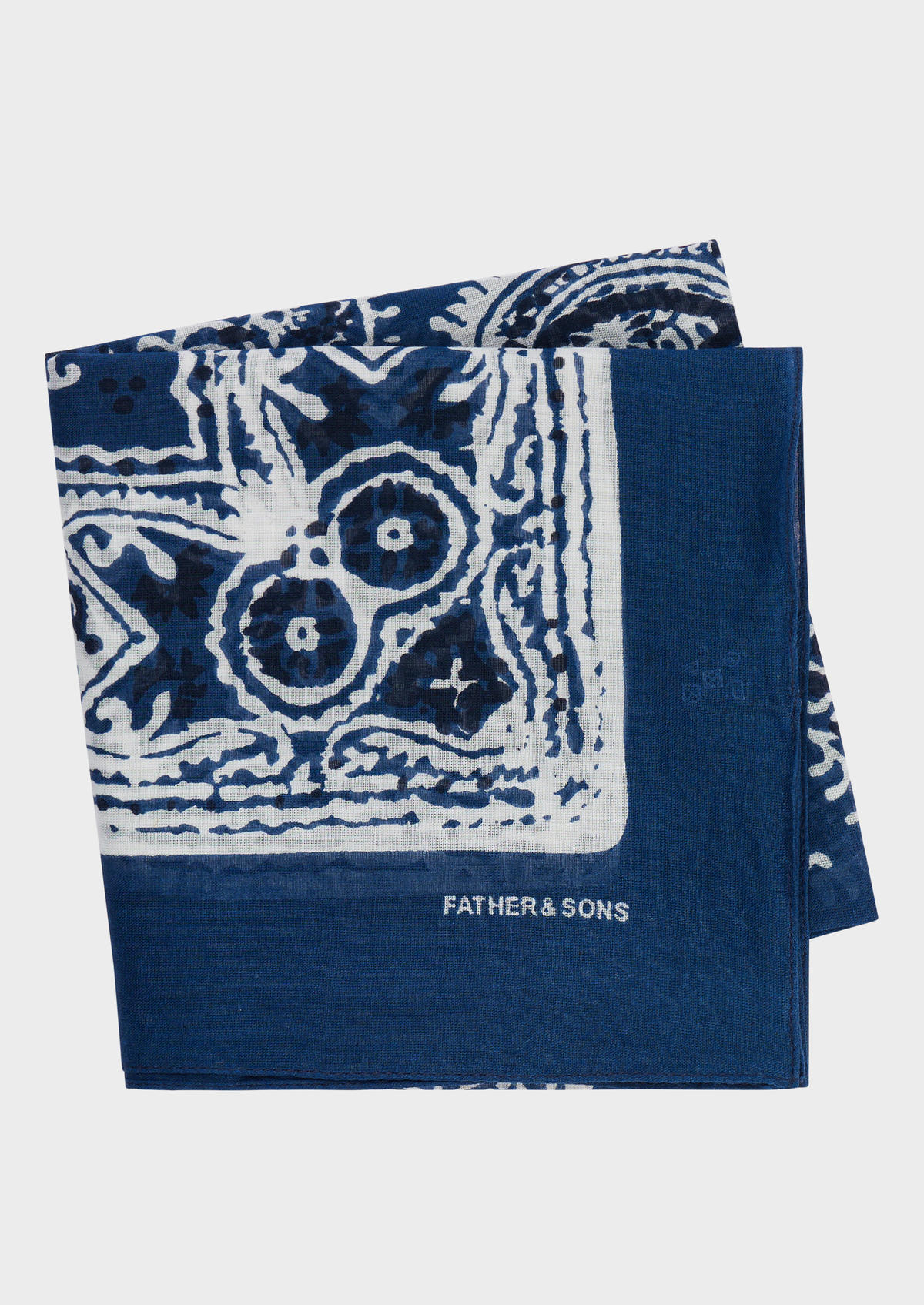 Bandana en coton bleu jeans à motif fantaisie blanc