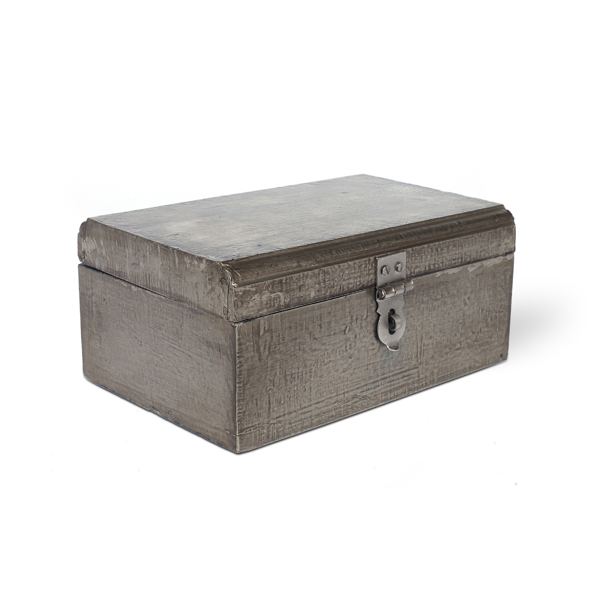 Metallbeschlagene Holzschatulle, silber, L 12 cm, B 18 cm, H 8 cm von fischer's lagerhaus