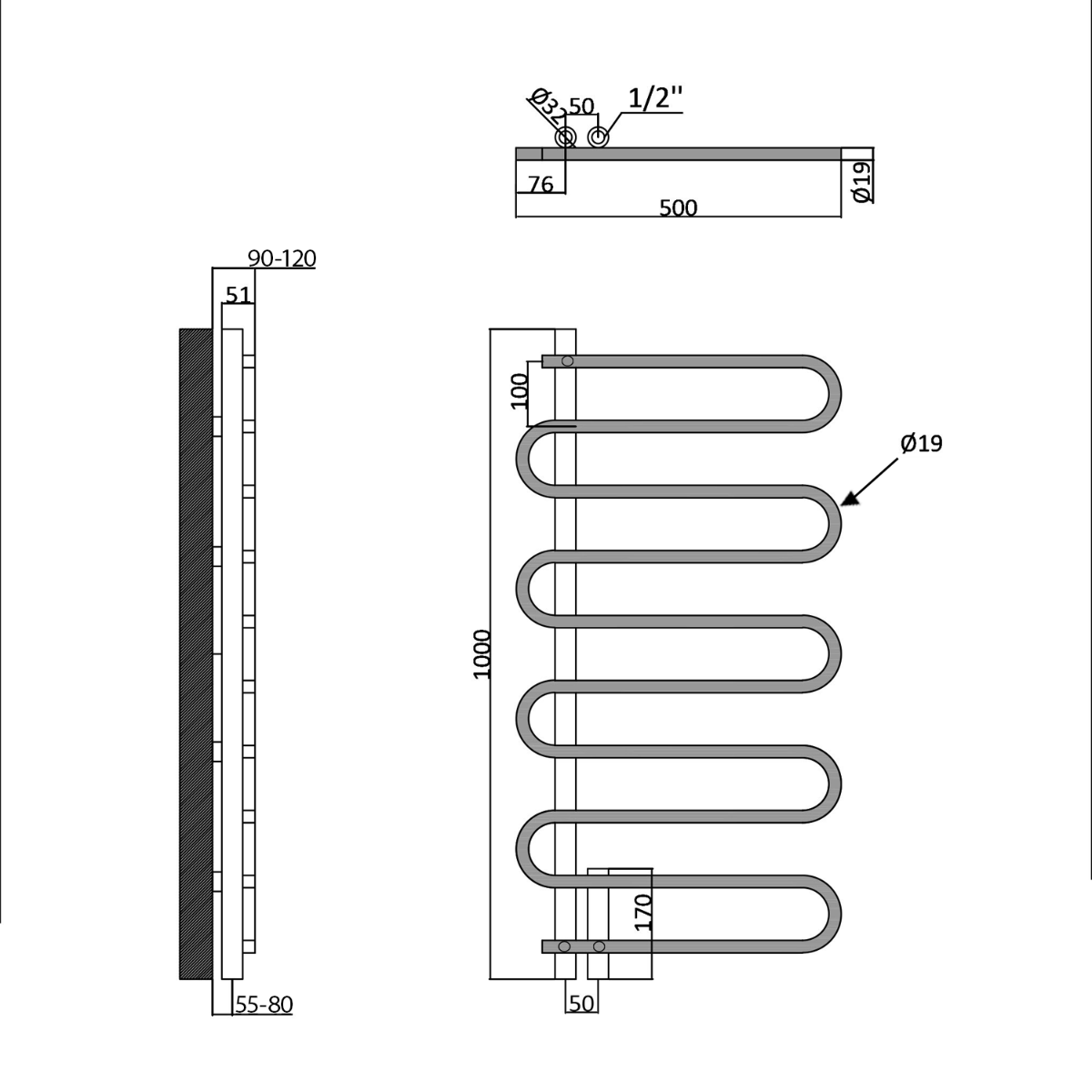 Sapho Carisma handdoekradiator chroom 50x100cm 210W