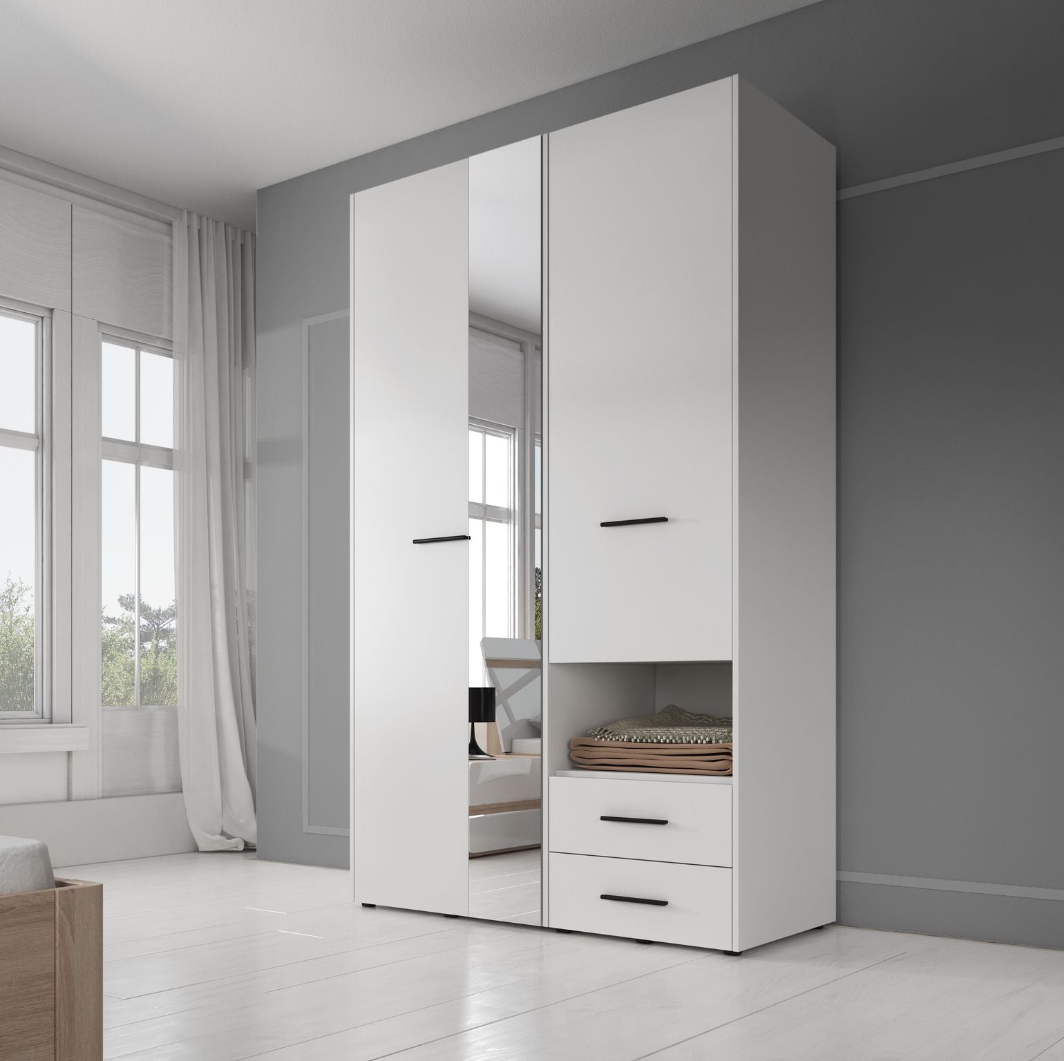 Laura - Kledingkast met deuren - Wit - 128x54x206 cm