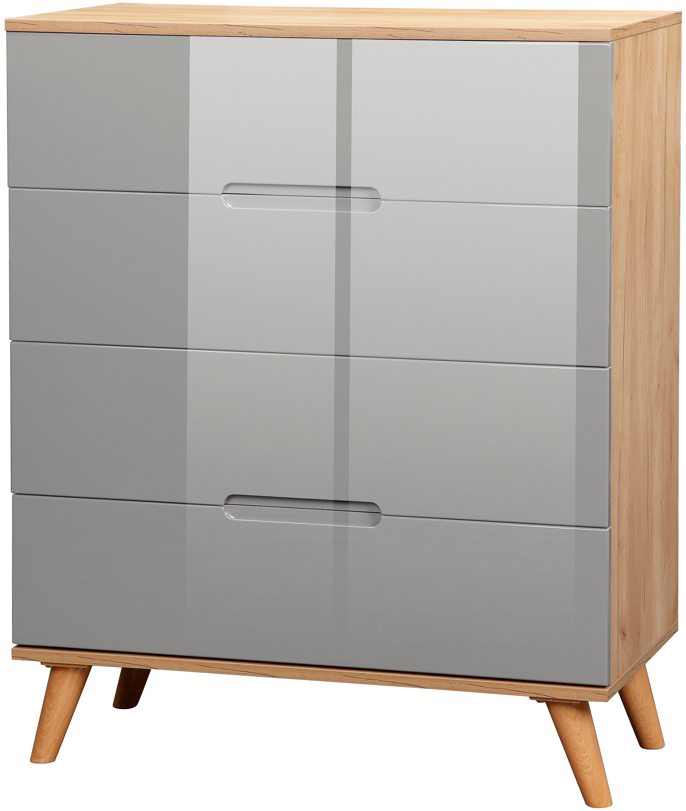andas Schubkastenkommode »Lund Schlafzimmerschrank Wäscheschrank mit hochglänzenden Fronten« Kommode mit 4 Schubladen für viel Stauraum,  Schlafzimmerkommode Bestseller im skandinavischem Design