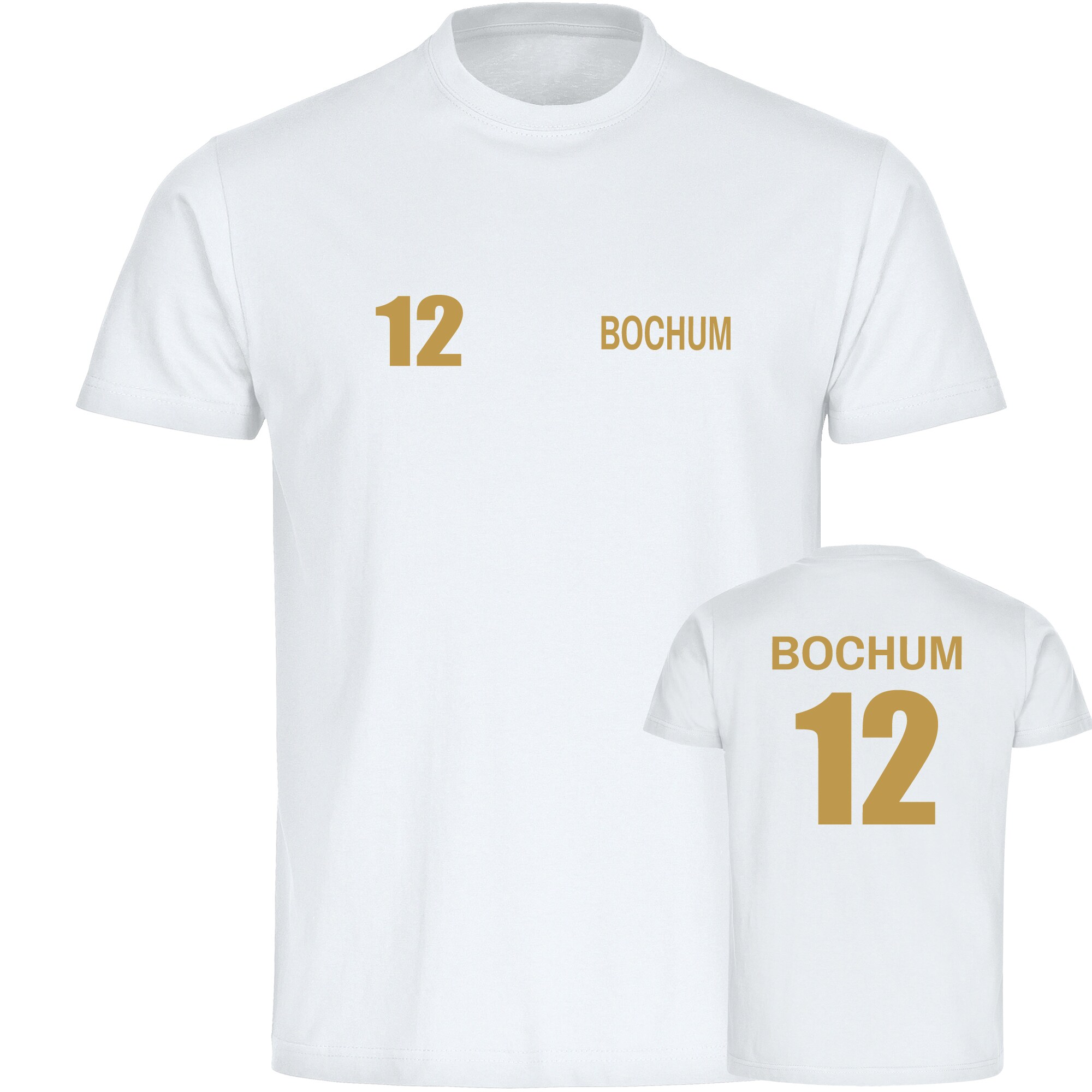 multifanshop® Kinder T-Shirt - Bochum - Trikot Nummer 12 gold - Druck gold metallic