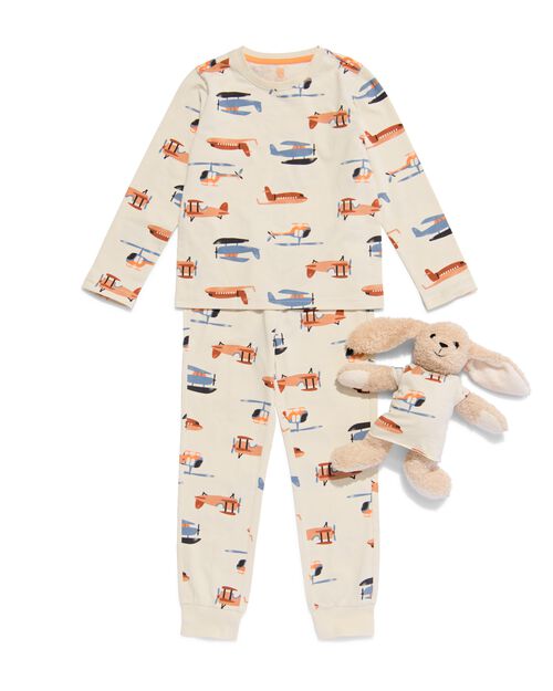 pyjama en coton stretch extensible avion avec pyjama pour doudou blanc cassé