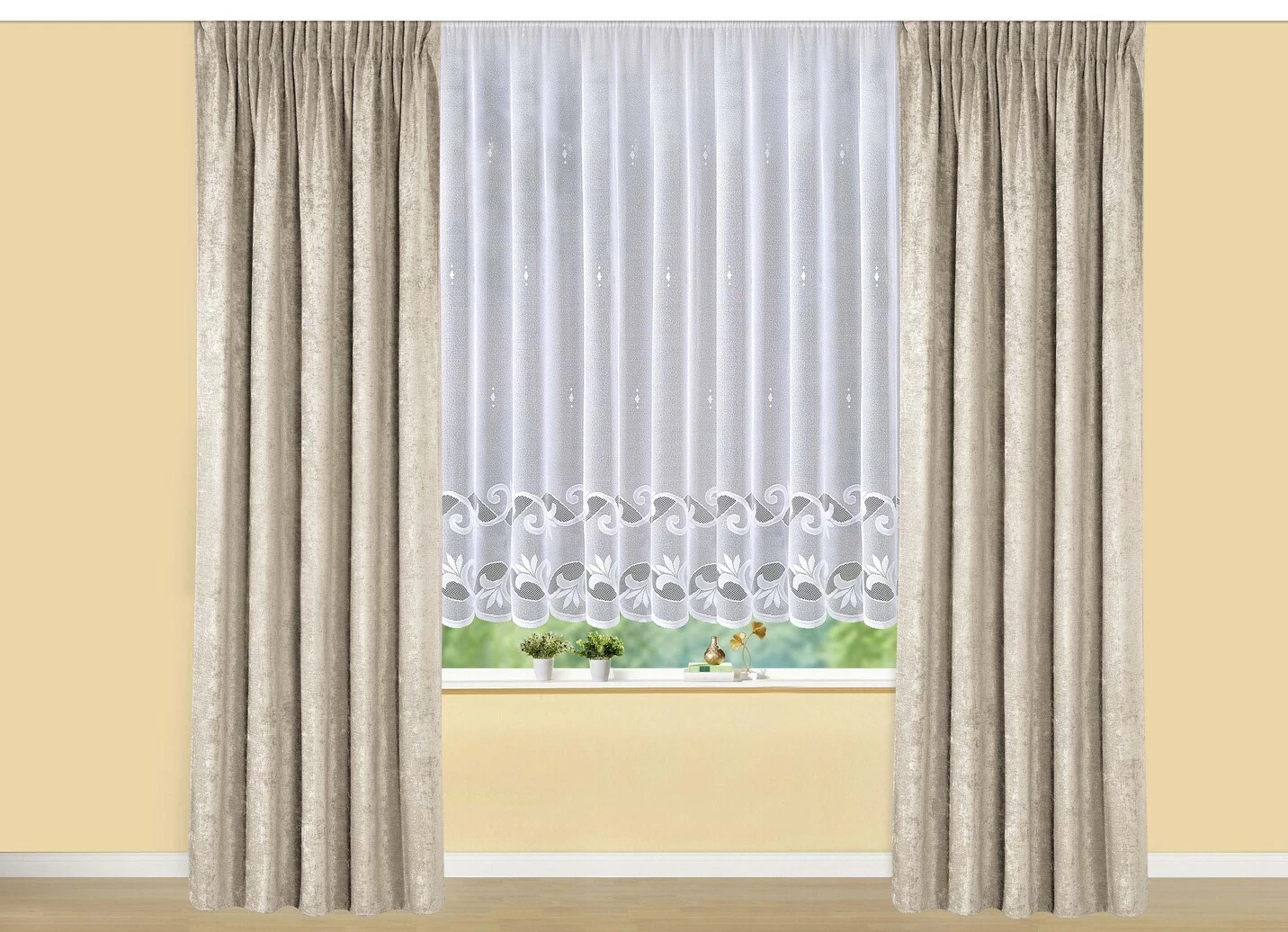 Leichter Blumenfenster-Store mit Automatikfaltenband