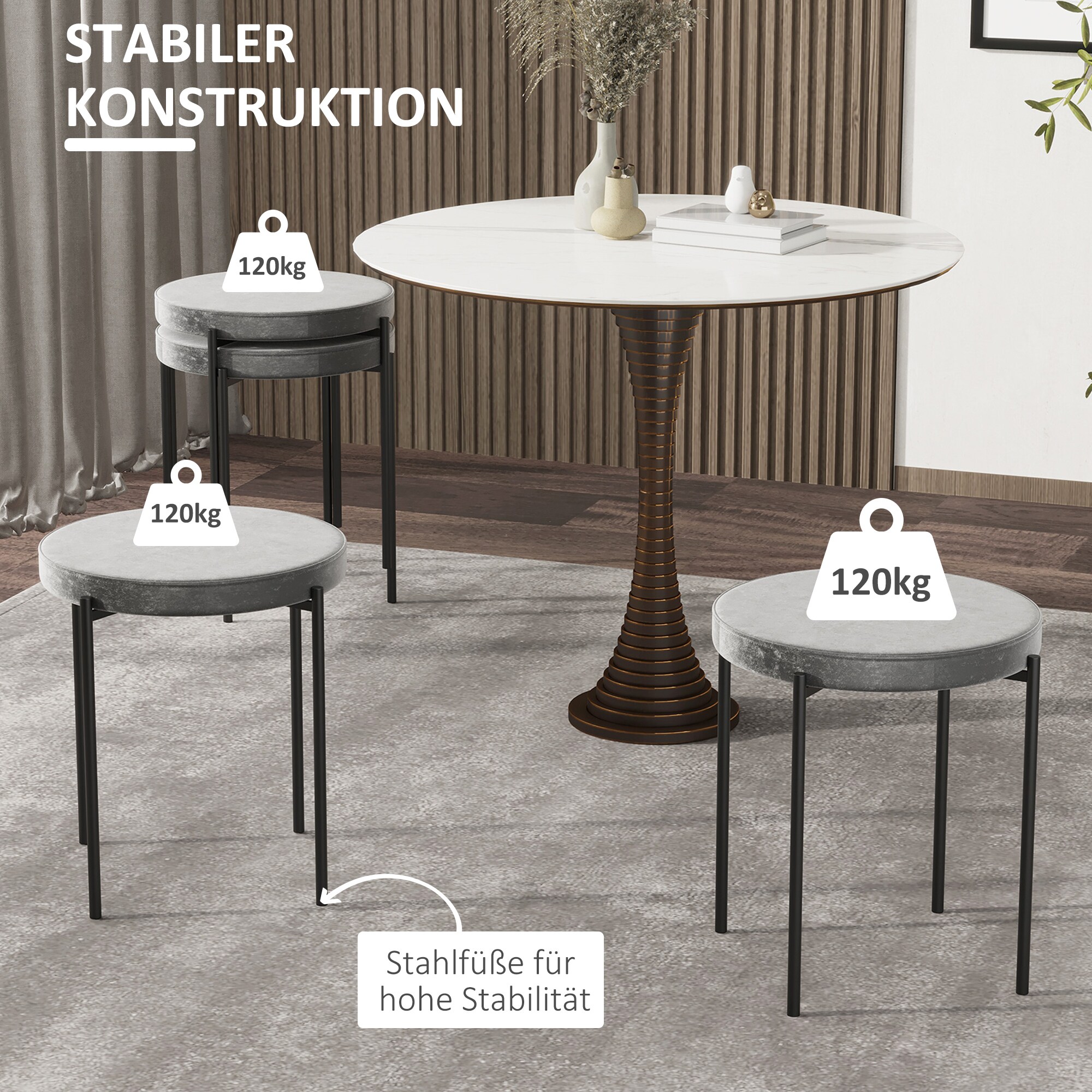 HOMCOM Hocker 4-teiliges Set mit Samtüberzug 41,5 x 41,5 x 46 cm (LxBxH)