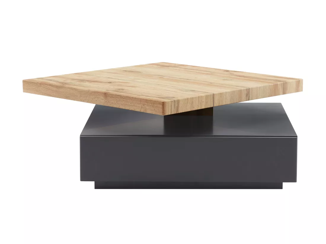 Table basse pivotante avec 1 tiroir en MDF - Anthracite et naturel - KYRIA