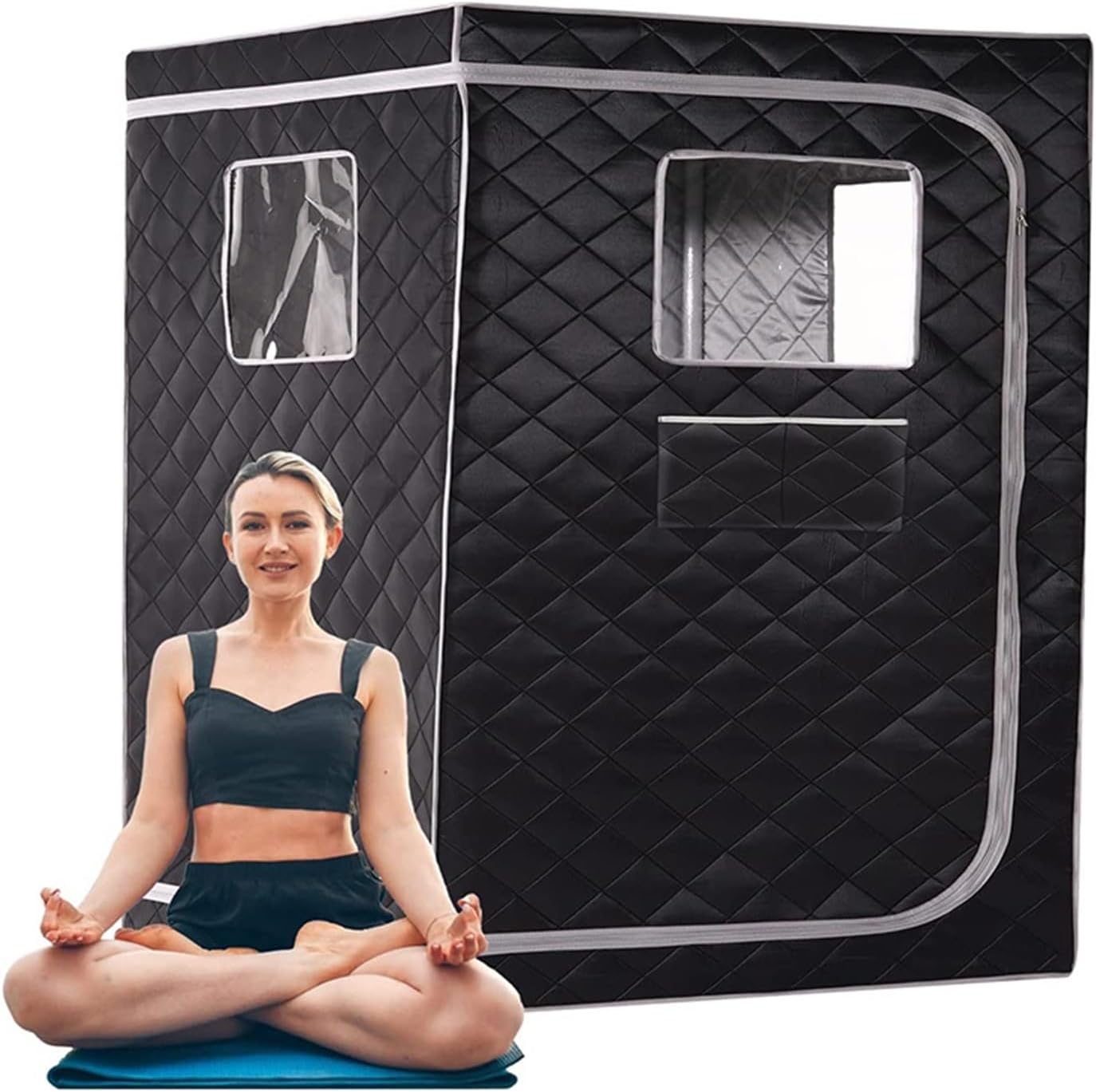 2-Personen-Doppelsauna-Spa in voller Größe, tragbares Dampfsauna-Zelt – zur Entspannung und Entgiftung | Schnelleres Aufheizen, Allround-Dampfsauna | Schwarzgrau (Champagne Gray 1)