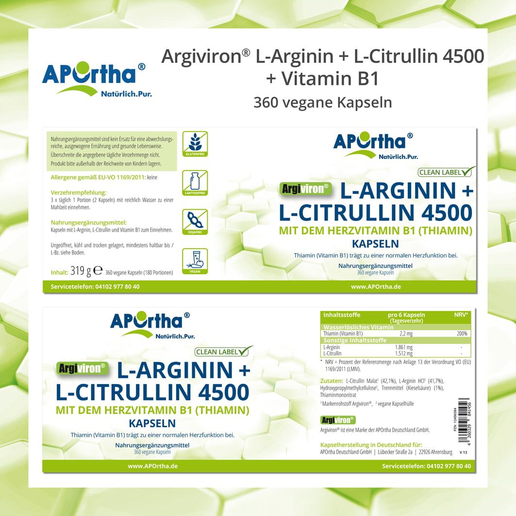 APOrtha® Argiviron® L-Arginin + L-Citrullin + Vitamin B1 Kapseln