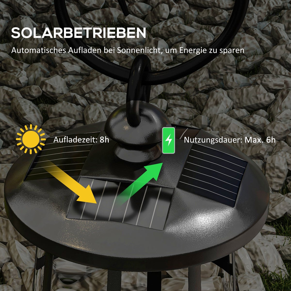 Outsunny Solar Tuinlantaarn, 122 cm LED Tuinlamp met Koel Wit Licht, Afneembare Lampbehuizing, voor Buitengebruik, Ø16 x 30H cm, Metaal, PE, Zwart