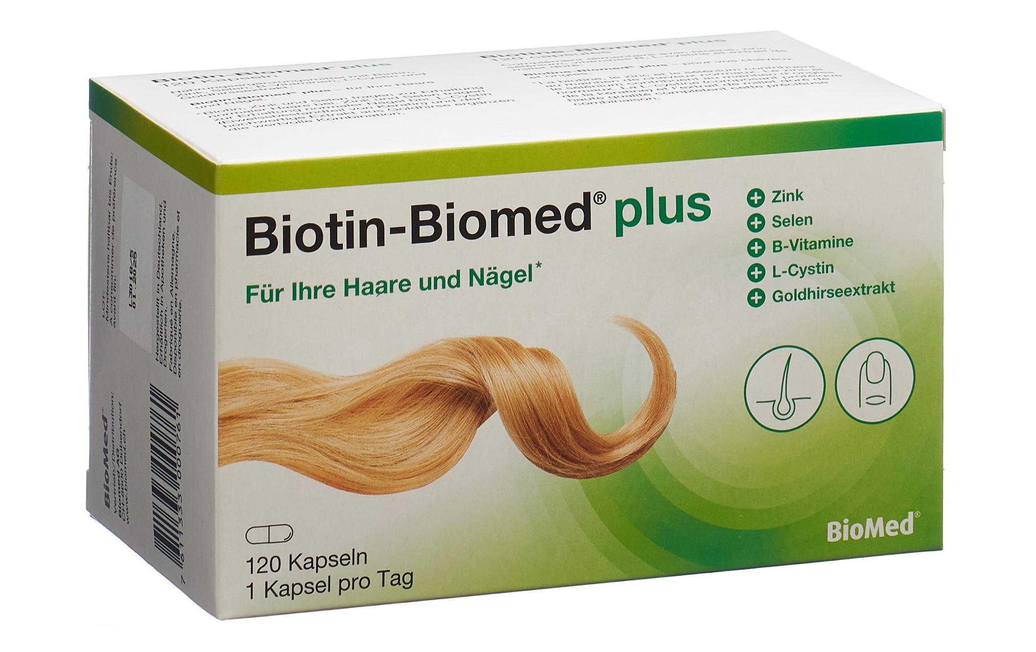 Biotin-Biomed plus 120 KapselnVegane Nahrungsergänzung für strahlende Haut und Haare