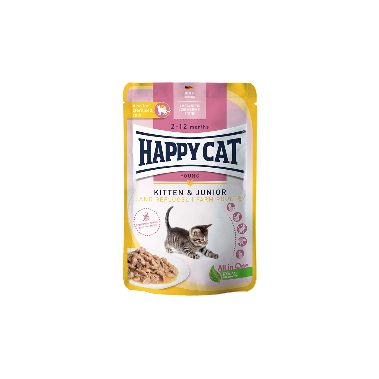 HAPPY CAT Young Nassfutter Katze Kitten & Junior, Land Geflügel, Meat in Sauce 20x85 g