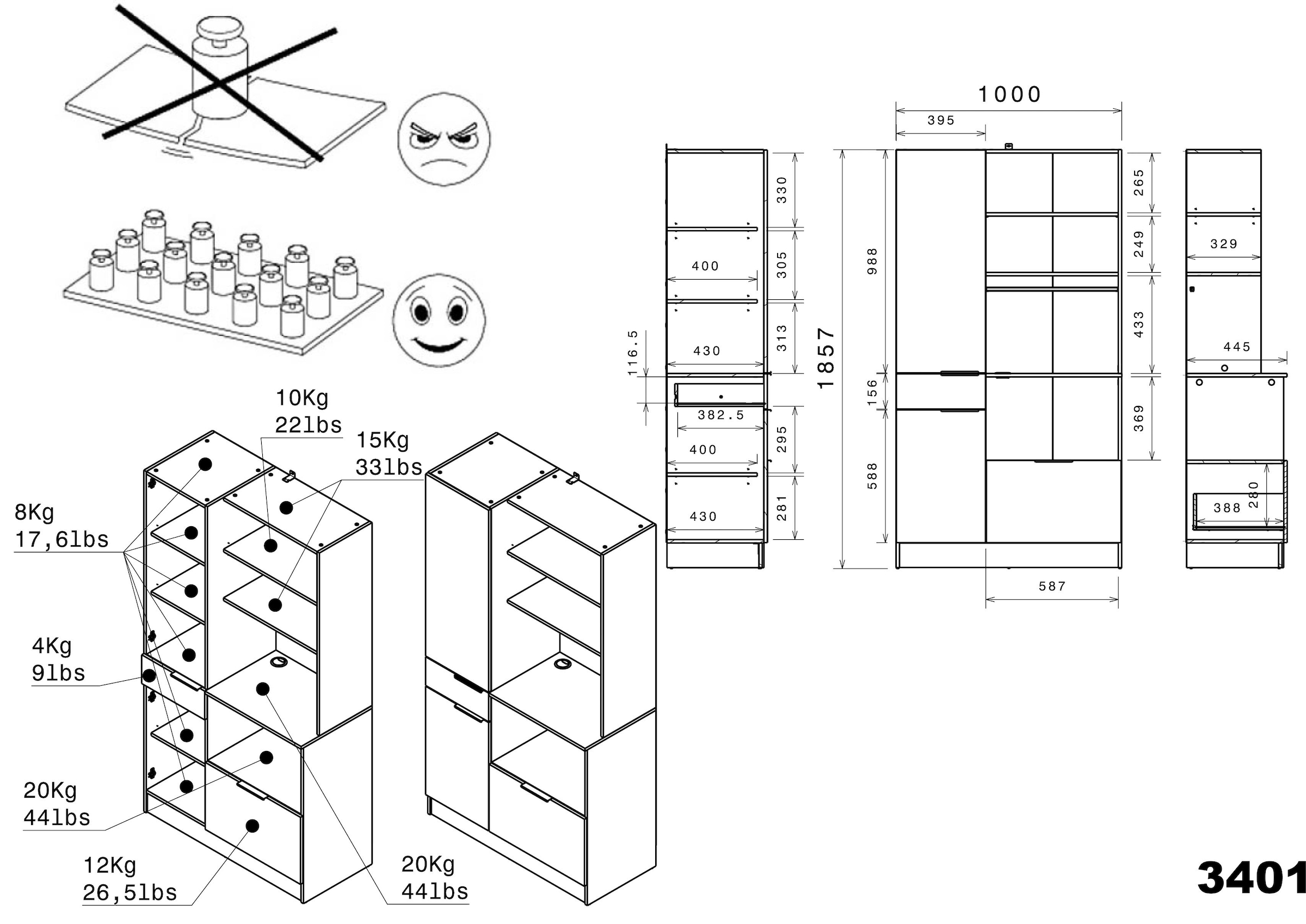 Parisot Buffet »Fumay 11, Geschirrschrank, besonders viel Stauraum« B/H/T ca. 100x186x45cm, 1 Stk. tlg. ideal für kleine Küchen, ohne Elektrogeräte