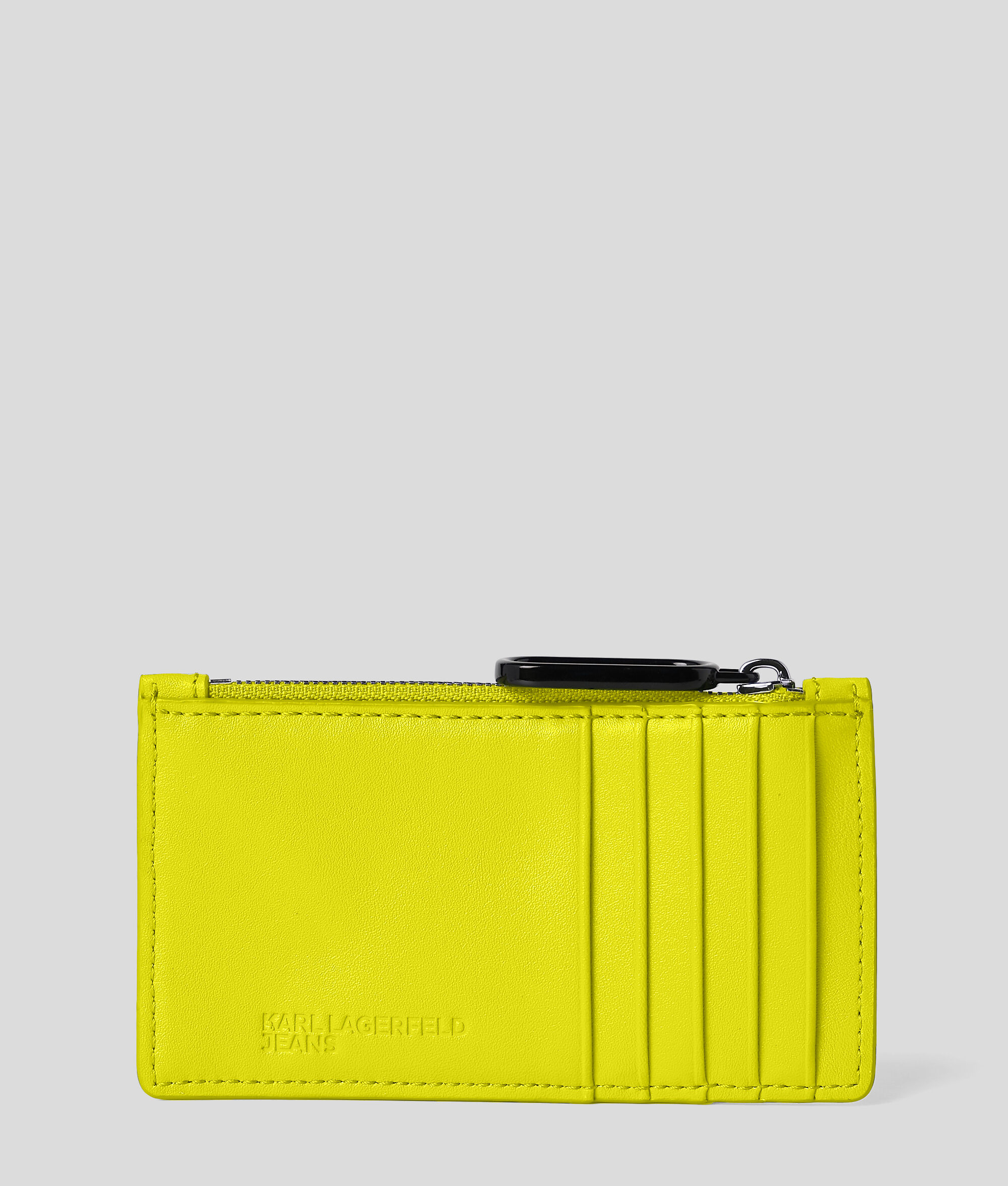 Porte-cartes zippé en cuir avec logo en relief