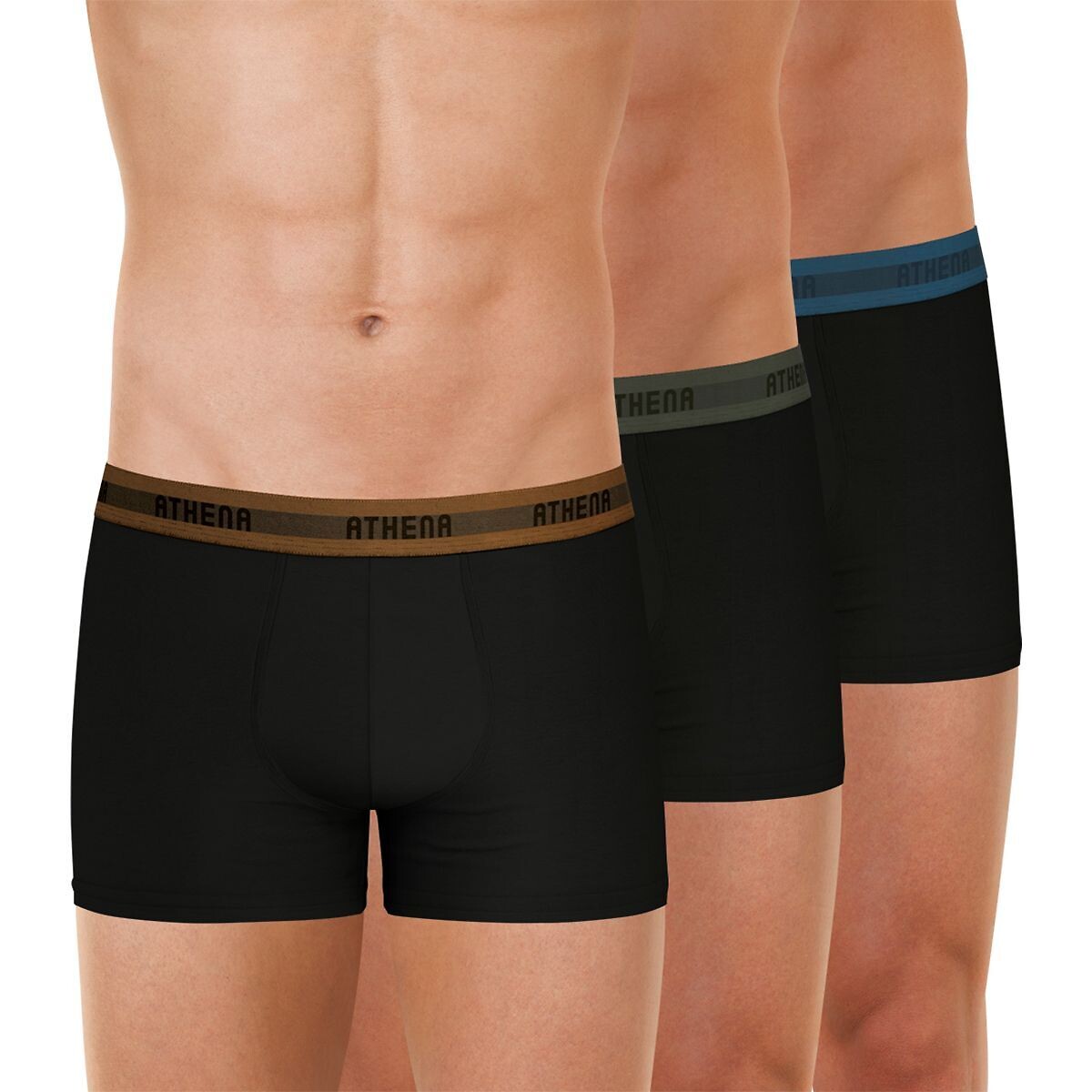 ATHENA<br>Conjunto de 3 cuecas boxer confortáveis em algodão elástico