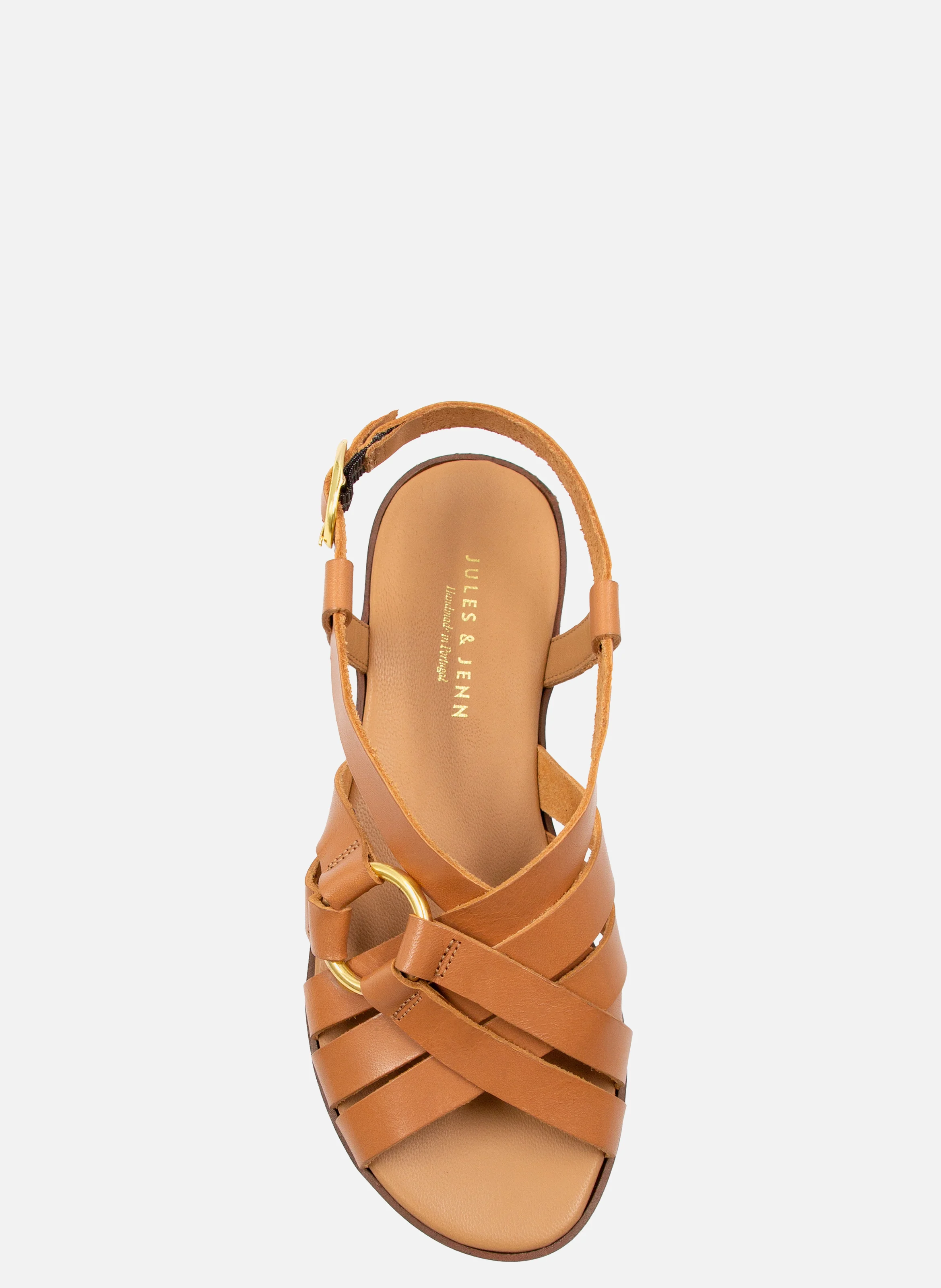Sandales plates anneau cuir lisse | Marron