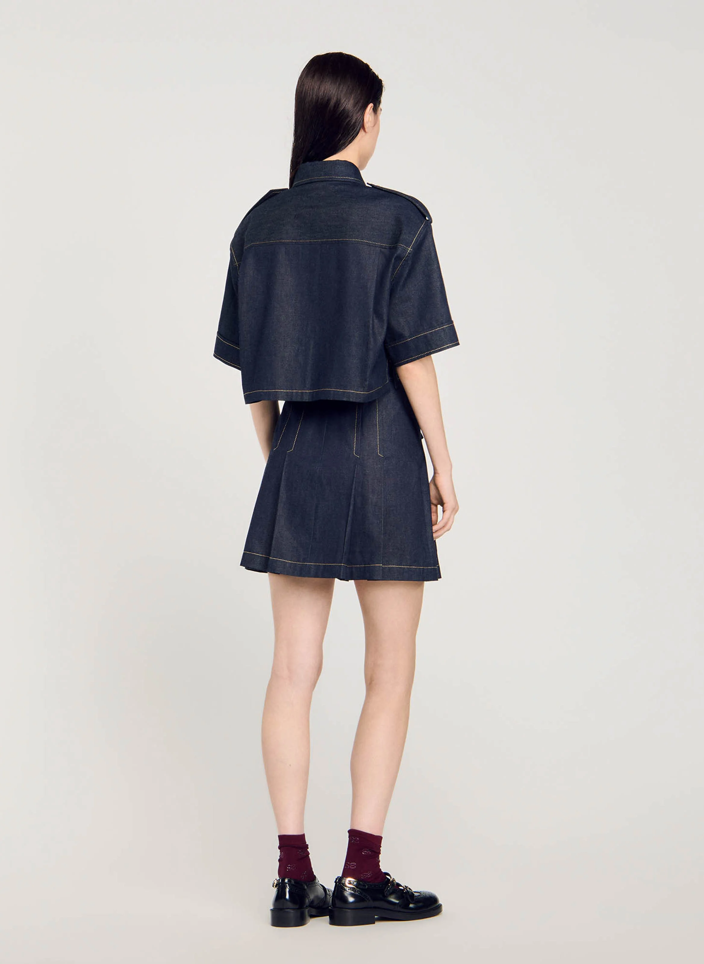 Chemise courte en denim | Bleu