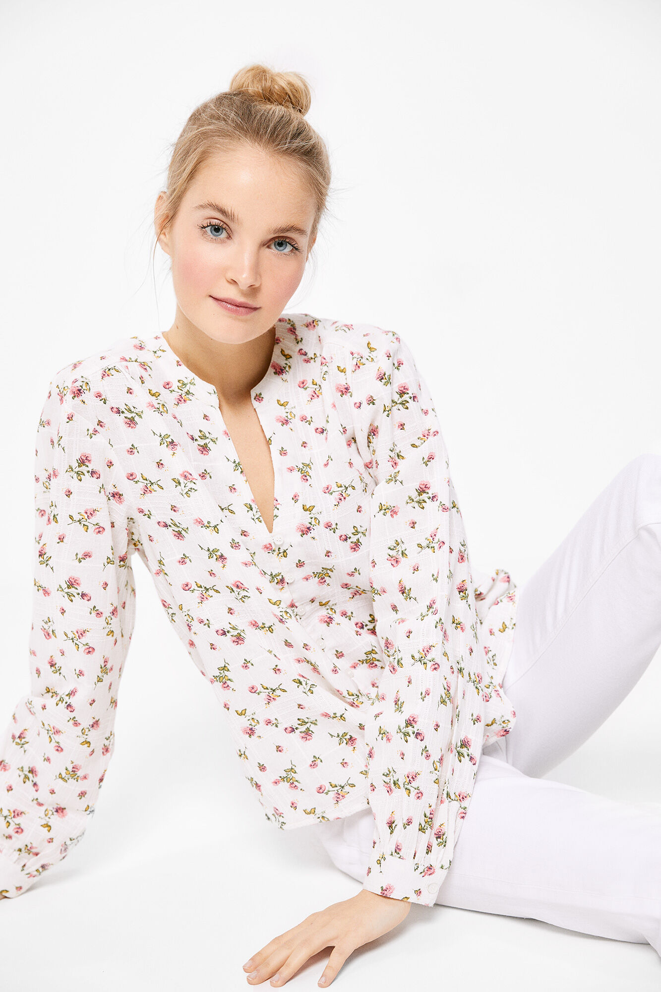 Blusa floral de algodão - Marrom