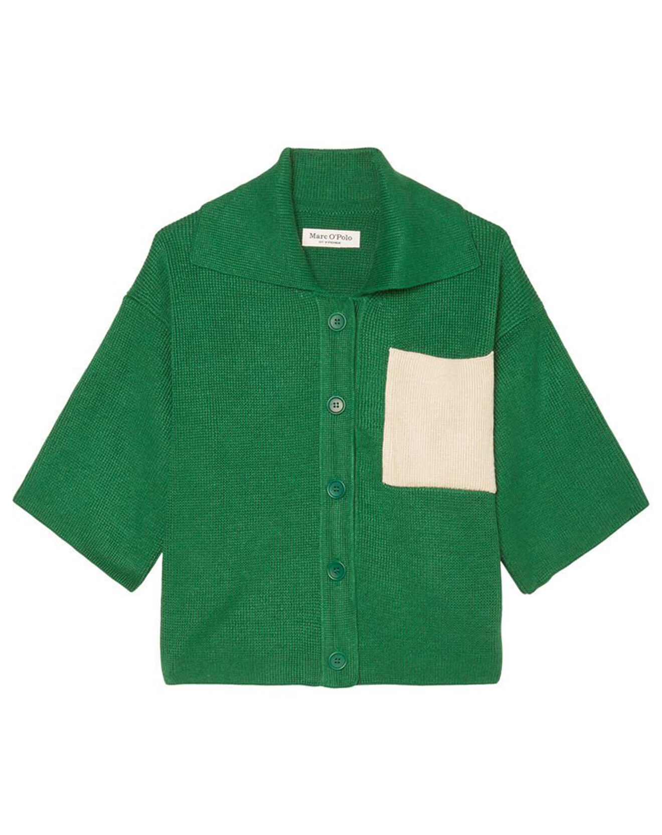 Marc O'Polo Gilet 100% Lin Maille Poche Bicol Kl vert
