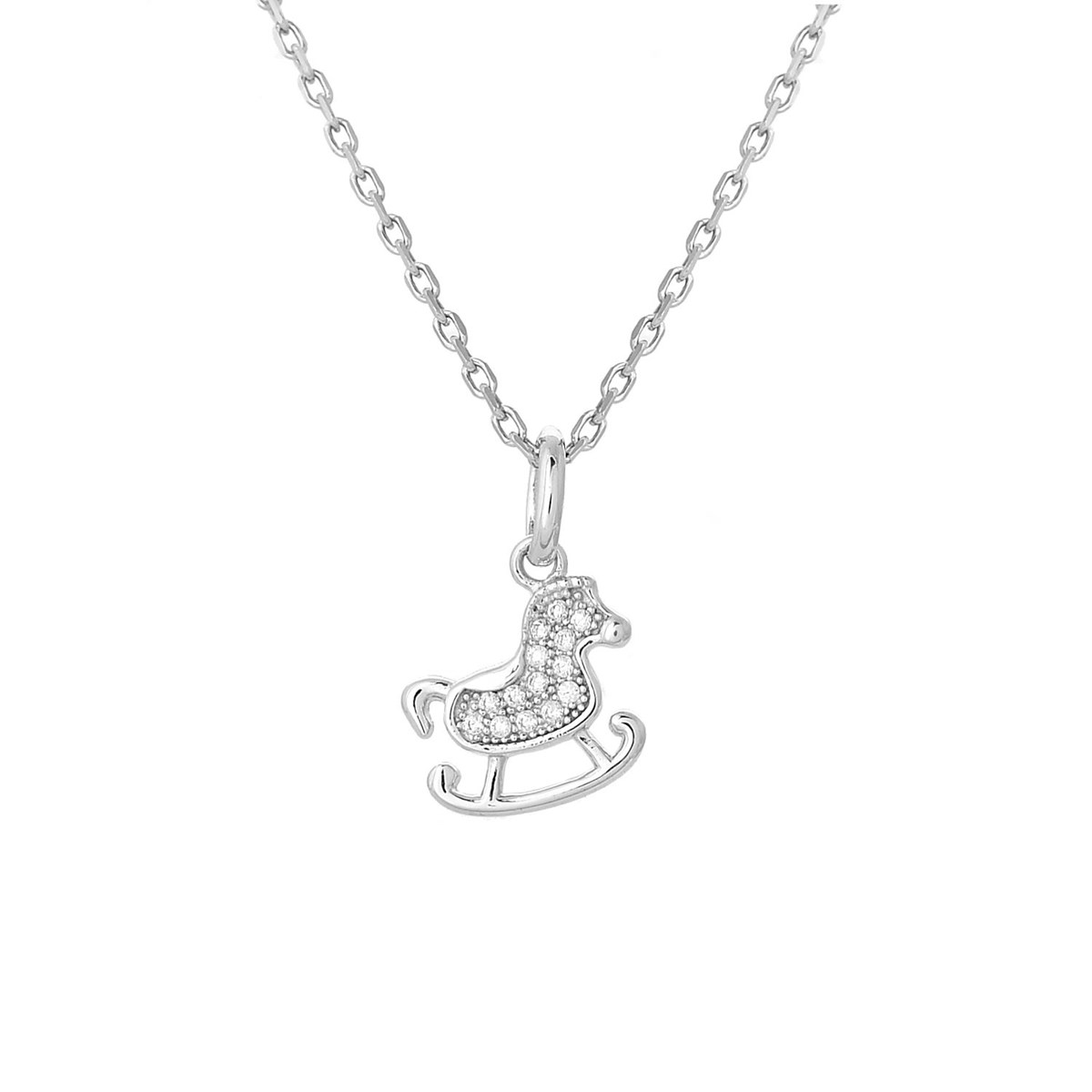 Collier cheval à bascule serti d'oxydes de zirconium Argent 925 Rhodié