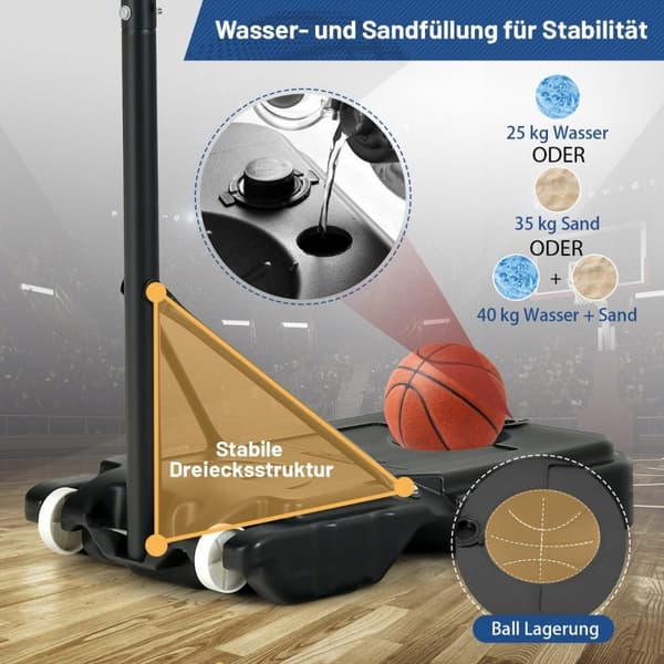 Basketballstativ 90/158-210 cm høydejusterbar basketballkurv med stativ værbestandig innendørs utendørs blå