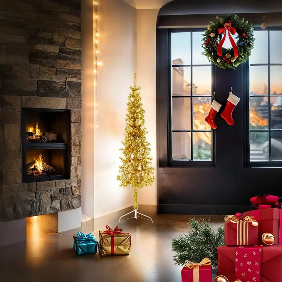 vidaXL - Halve Kunstkerstboom - Goud - 150 cm