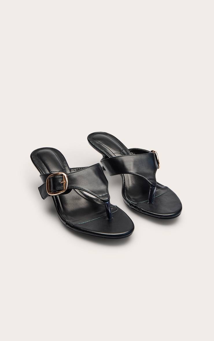 Noir Mules À Bride Entre-orteils Et Petit Talon Avec Boucle