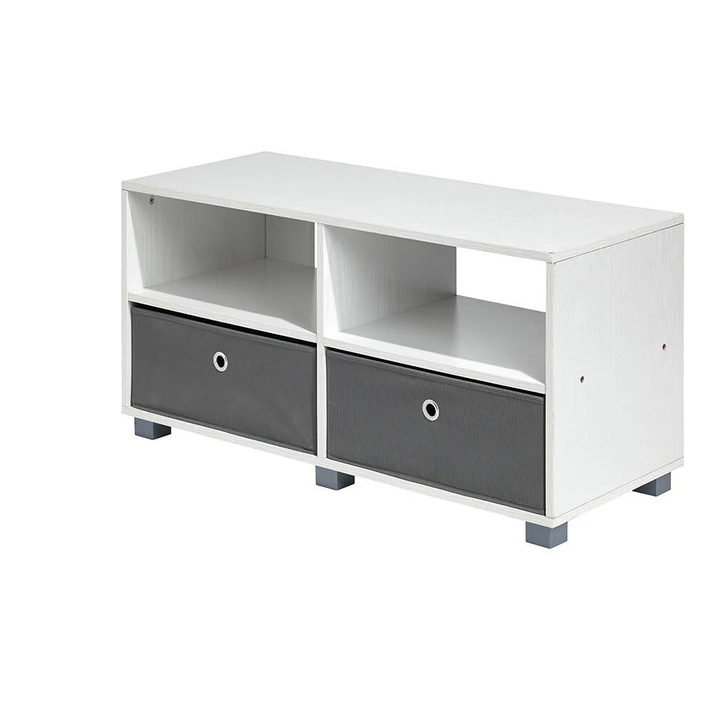 Meuble TV Utah blanc 2 tiroirs et 2 niches