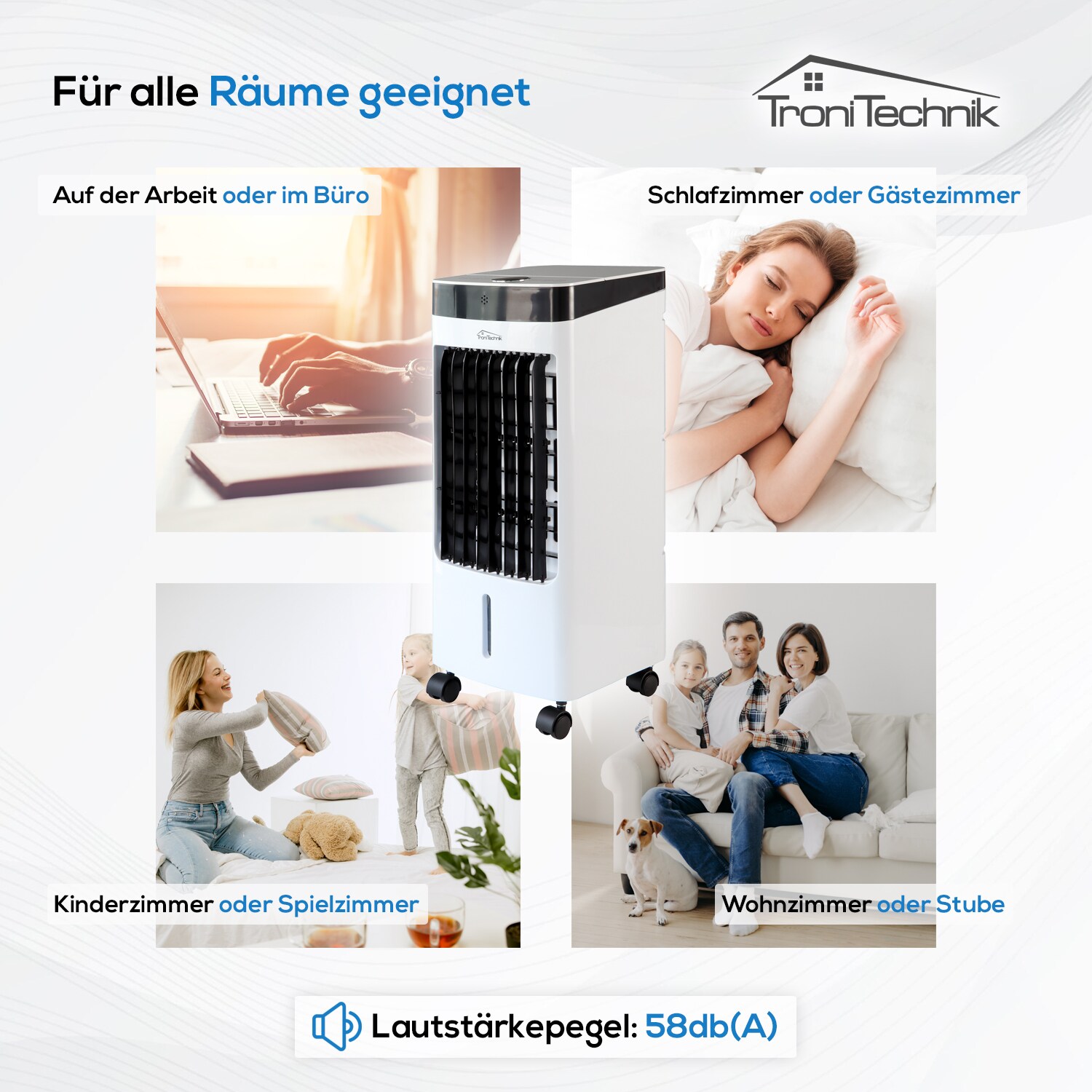 TroniTechnik® Mobiles Klimagerät 3in1 Klimaanlage Luftkühler LK04 Ventilator, inkl. Fernbedienung und Filter, 4in1 Kühler