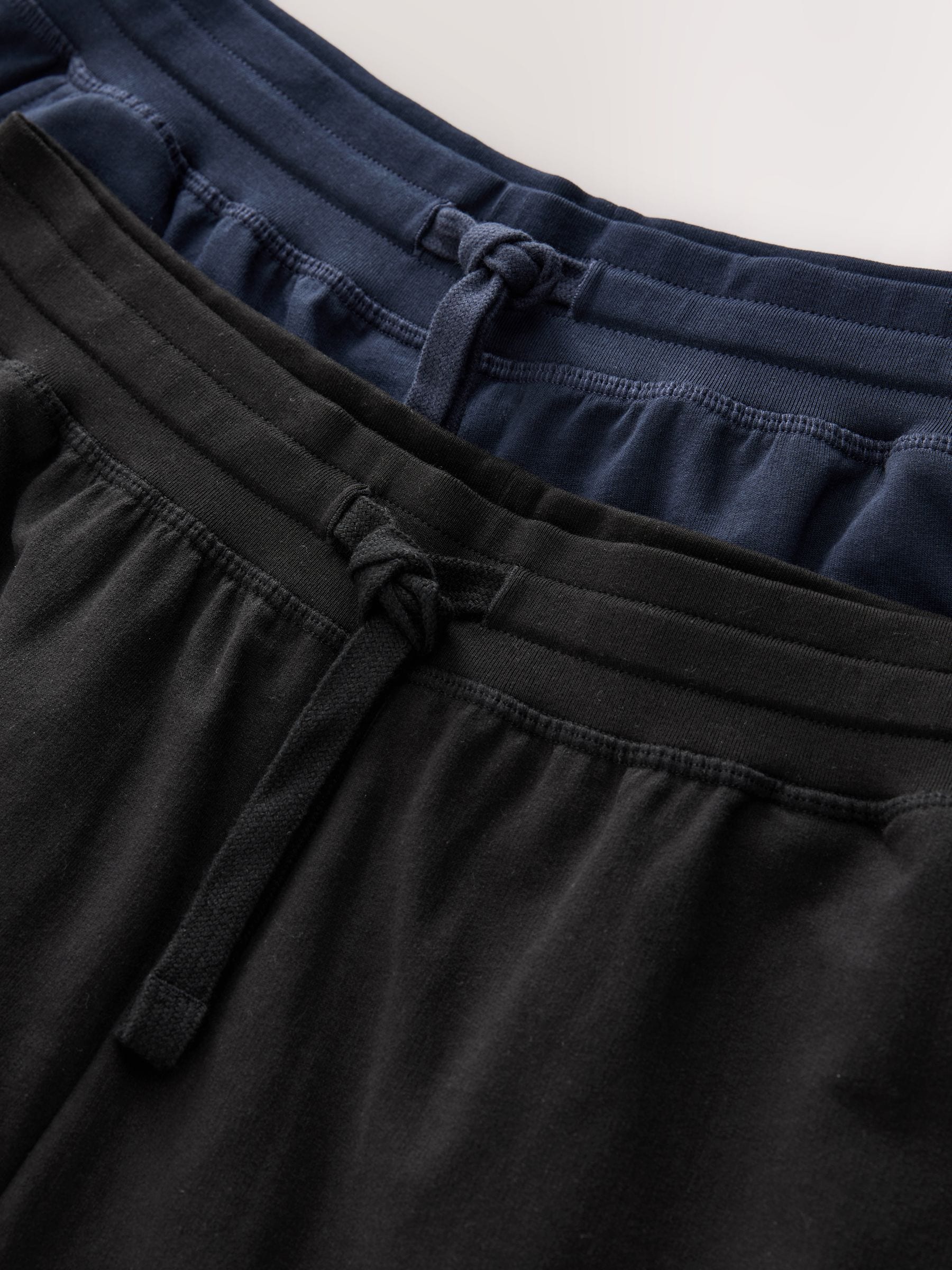 Zwart/marineblauw - Met boorden - Lichtgewicht 100% katoenen joggingbroeken verpakking van 2