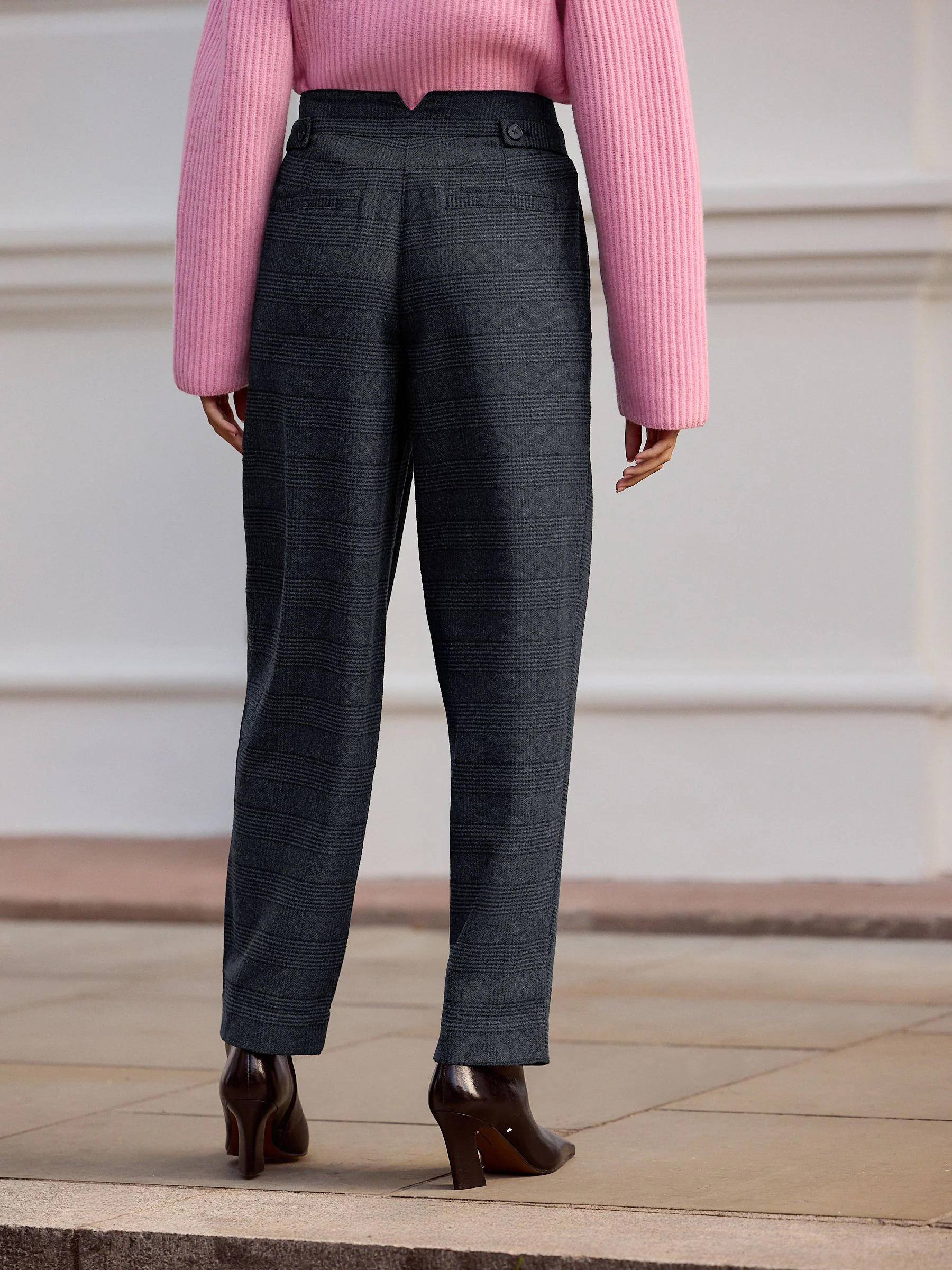 Blauw geruit - N. Premium broek met tonvormige pijpen en wol