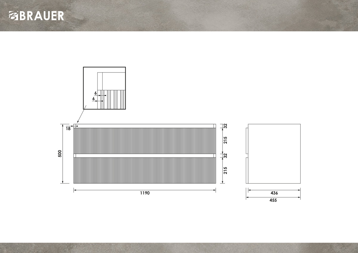 Brauer Joy Wavy onderkast ribbelfront 120cm met 2 softclose lades en 1 sifon uitsparing forest cacao