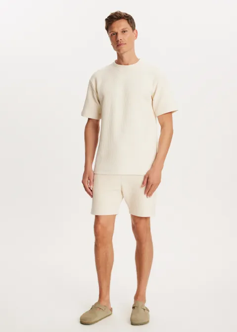 T-shirt met structuur off-white (ECRU)