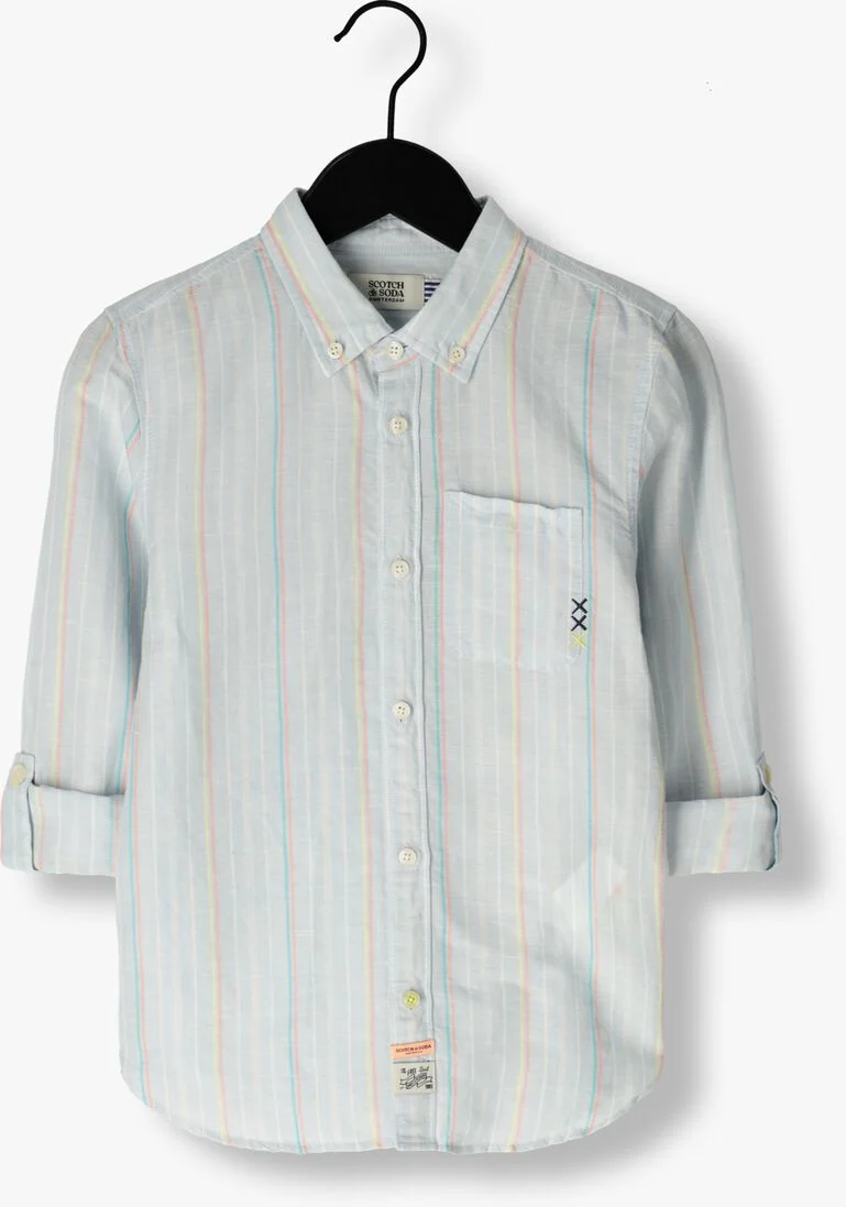 SCOTCH & SODA lichtblauwe scotch & soda klassiek overhemd yarn-dyed stripe cotton linen shirt