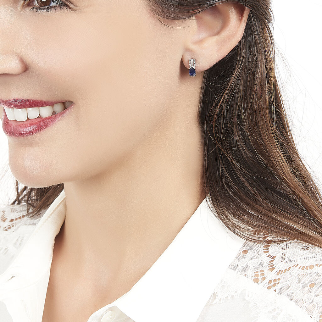 Boucles D'oreilles Puces Andrea Or Blanc Saphir Et Diamant
