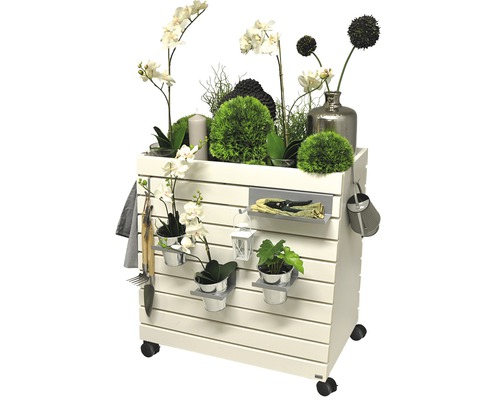 Mobiele verhoogde tuinbak met wielen, Wagner GreenBox grenen, 79 x 73,5 x 40/30 cm, inclusief plantzak van scheurvast speciaal kunststof