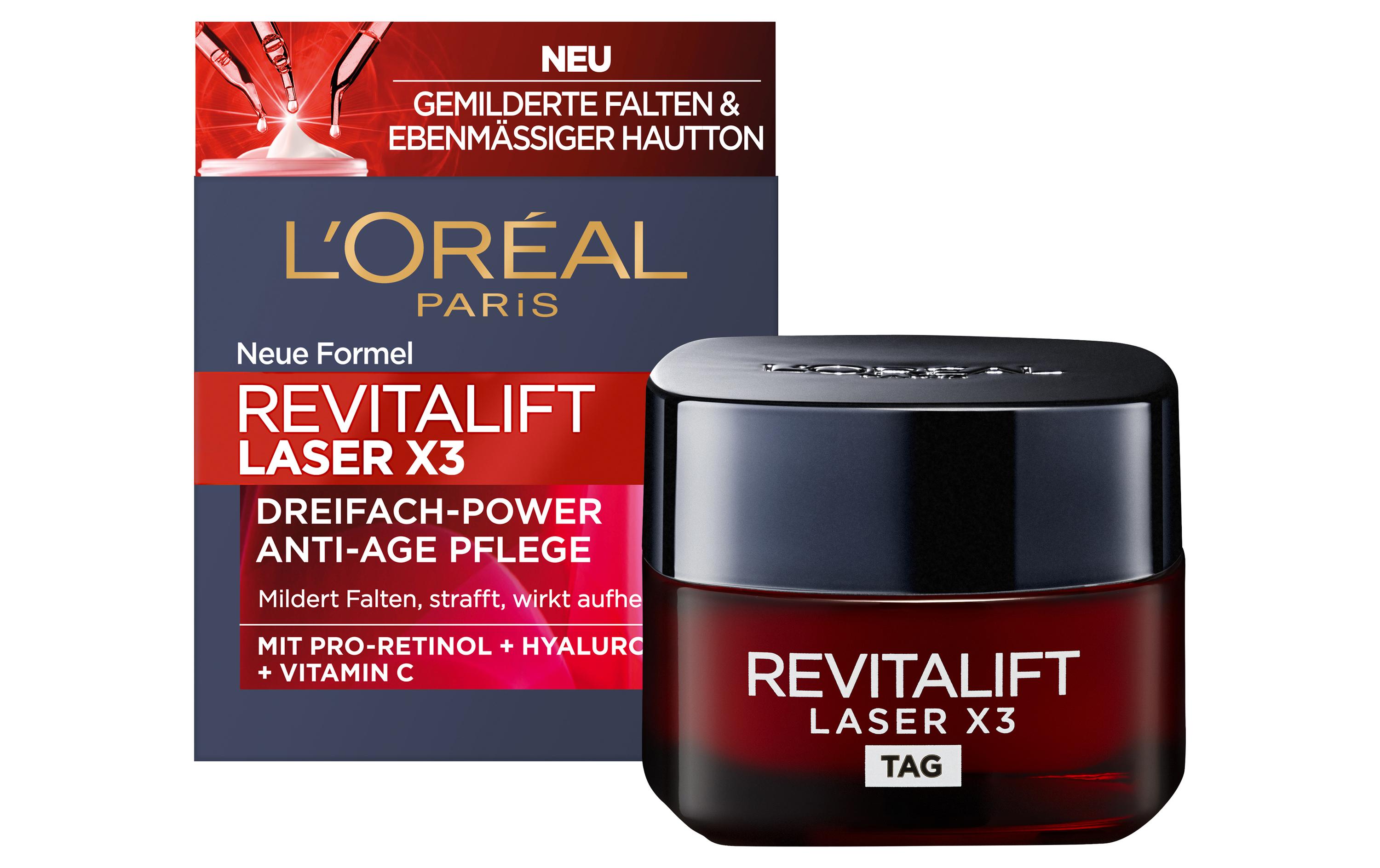 Tagescrème RevitaLift Laser X3 Anti-Age 50 mlTagespflege mit Pro-Retinol, Hyaluronsäure und Vitamin C