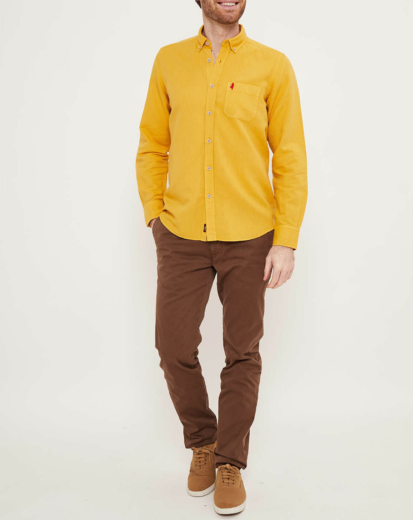 MCS Chemise custom fit en Lin & Coton jaune