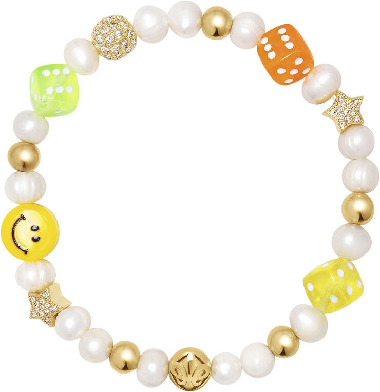 Nialaya Men's Pair of Dice Pearl Bracelet Multi