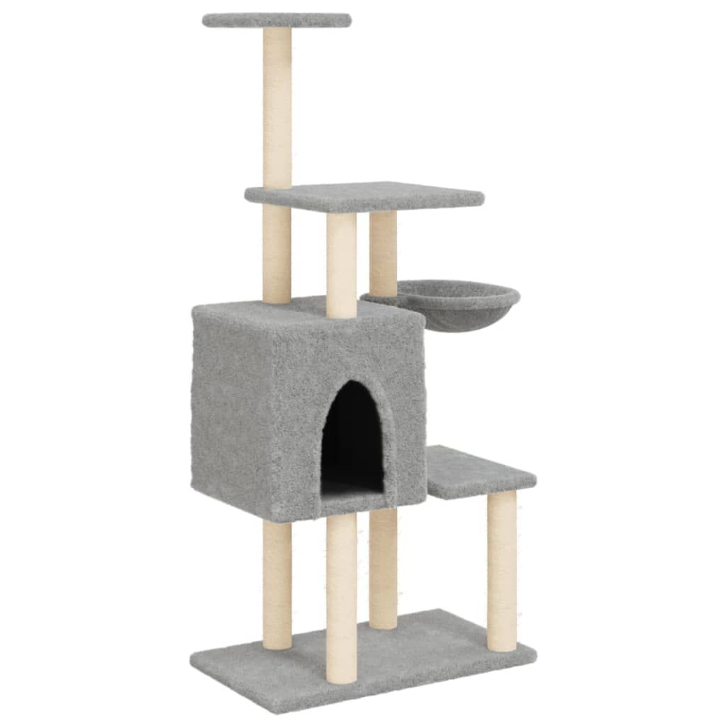 Arranhador para gatos vidaXL com hastes de sisal cinza claro, 131 cm