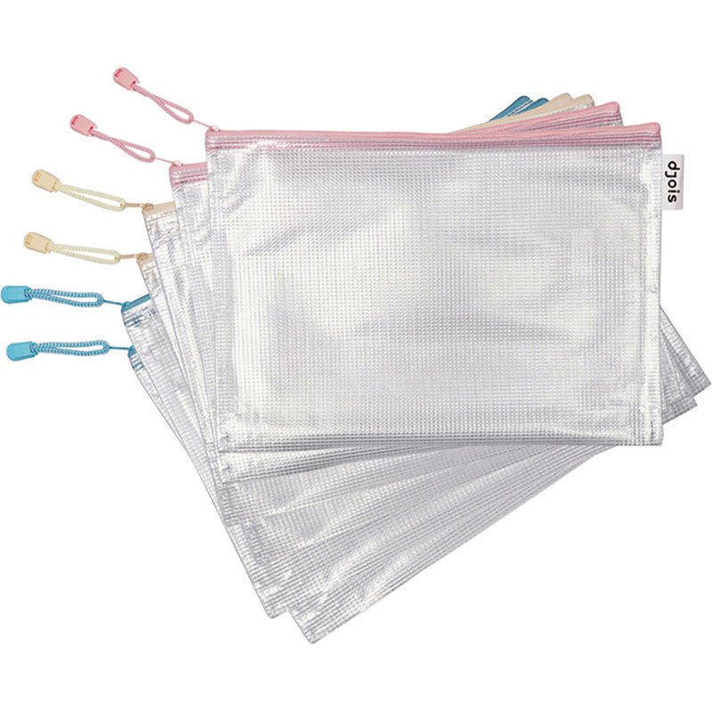 Pochette de rangement à zip A4 Zipper Djois by Tarifold couleurs assorties pastel - Paquet de 6