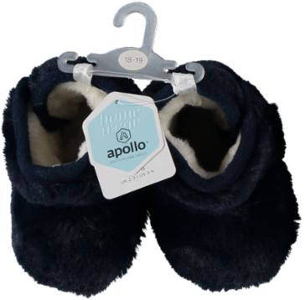 Apollo slofjes met imitatiebont donkerblauw