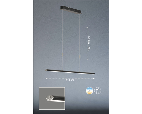 LED hanglamp CCT + dimbaar 37W 4100 lm 2700/3350/4000 K HxB 100-160x113 cm zandzwart-mat/nikkelkleurig-mat