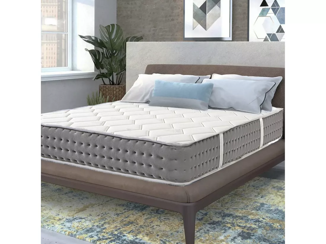 Matelas à ressorts ensachés ALIAC 140x190 cm, en mousse Haute Densité, ferme, avec face été/hiver, épaisseur 24cm