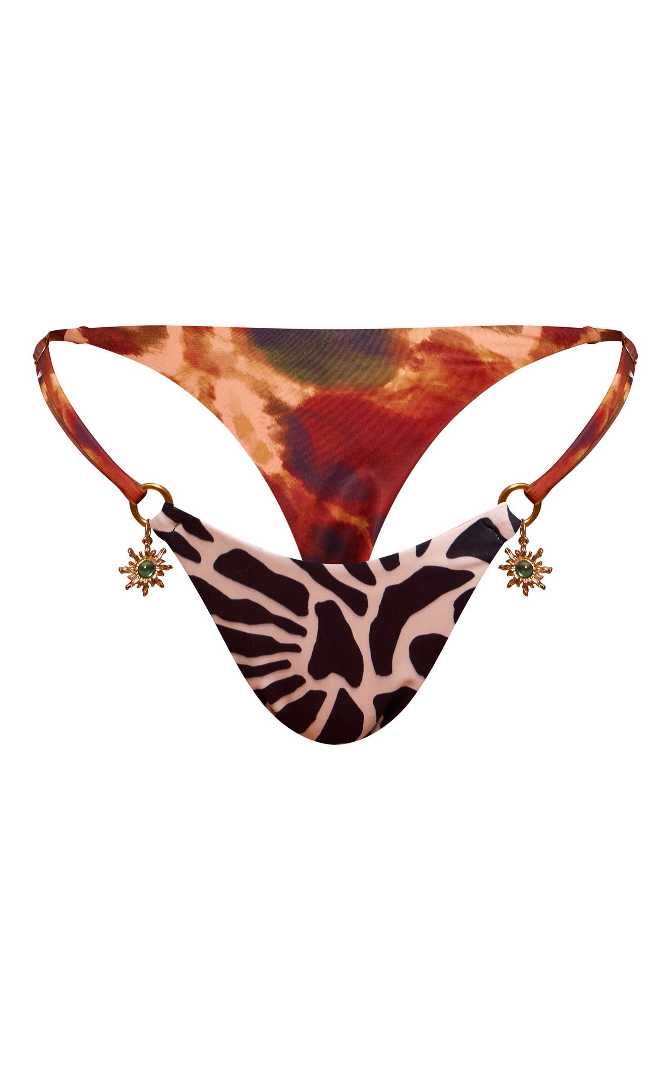 Multicolore Bas De Bikini Tanga À Détails D'ornements Imprimés Mixtes