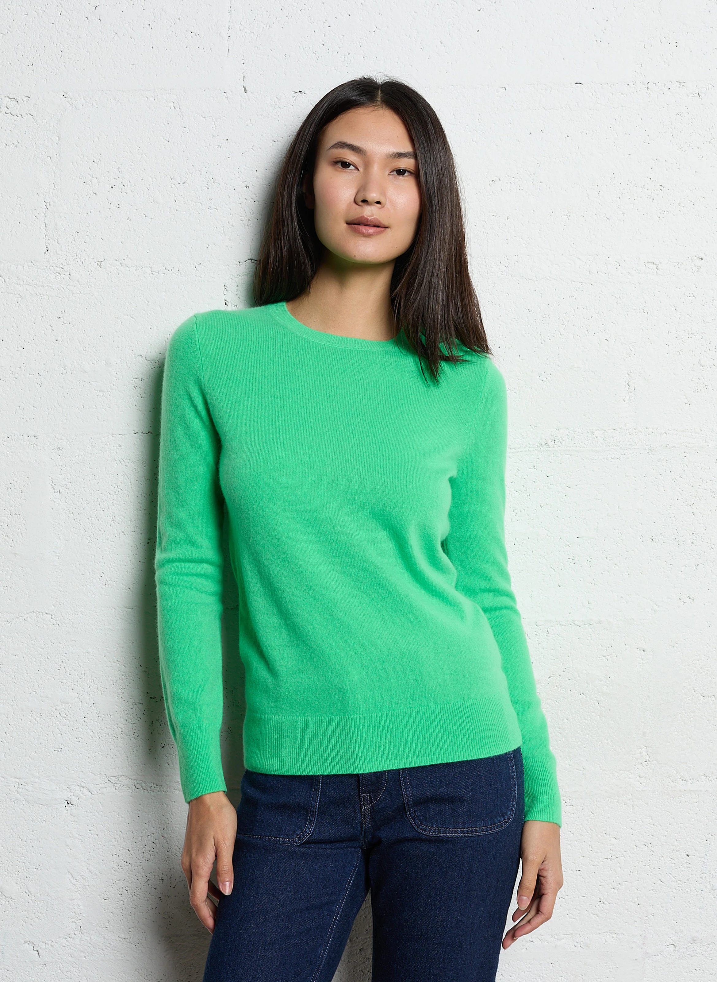 Pull droit col rond en cachemire | Vert