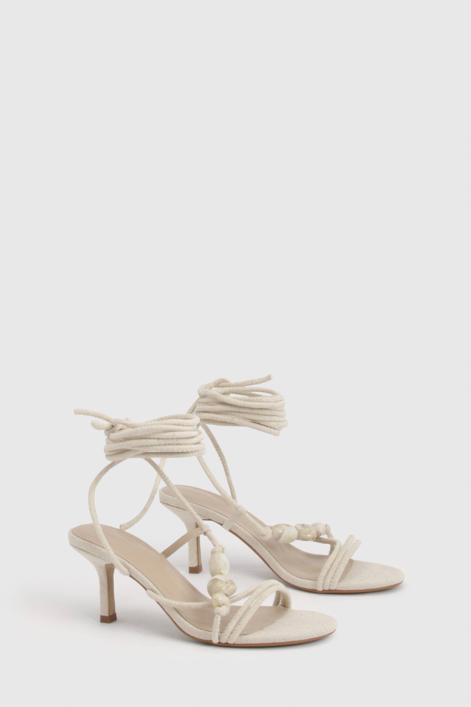 boohoo Escarpins Stiletto À Brides Asymétriques En Lin Avec Détails De Perles