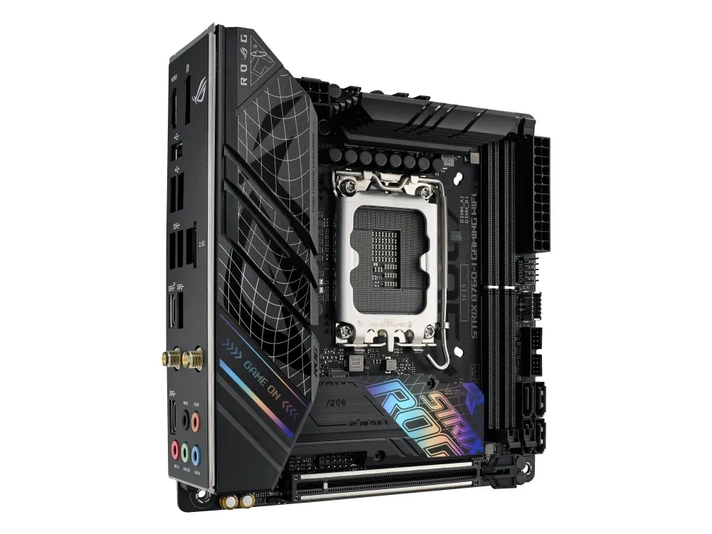 ASUS ROG STRIX B760-I GAMING WIFI - Bundkort - mini ITX - LGA1700 sokkel - B760 Chipset - USB 3.2 Gen 1, USB-C 3.2 Gen 1, USB-C 3.2 Gen 2x2, USB-C 3.2 Gen2 - 2.5 Gigabit LAN, Wi-Fi 6E, Bluetooth - onboard grafik (CPU påkrævet) - HD Audio (8-kanaler)