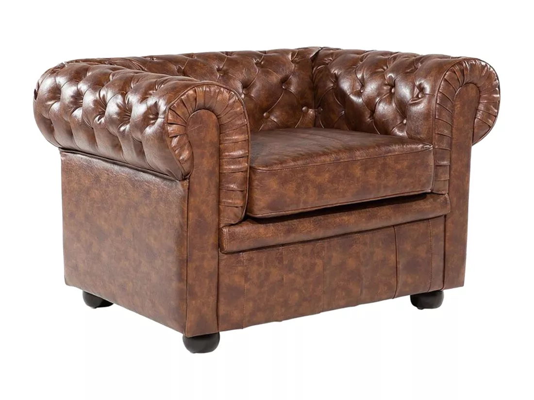 Fauteuil CHESTERFIELD Cuir PU Marron doré