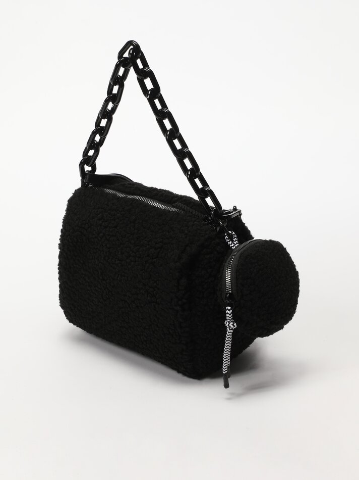 Conjunto de bolsa e porta-moedas com forro de sherpa - Preto